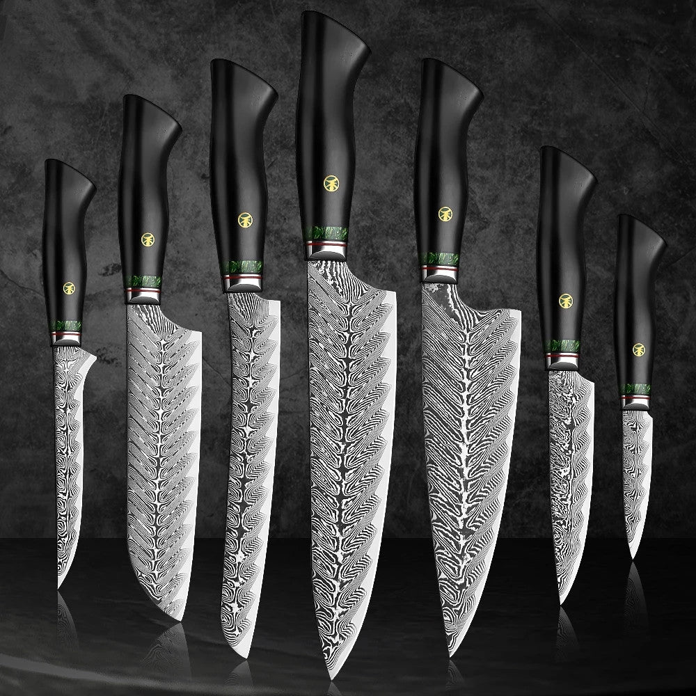Black Feather Series: Japanese 67-layer VG10 Damascus 7-piece chef knife set
