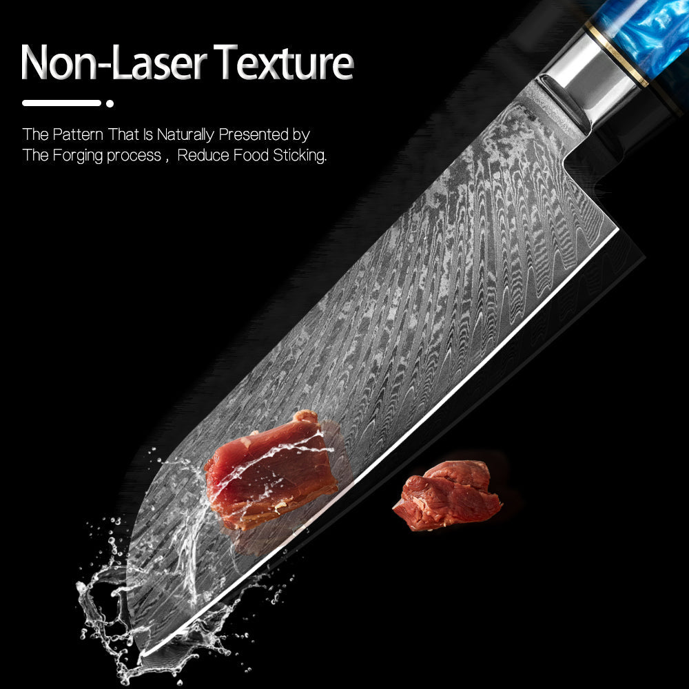 Ocean Shadow Series:Blue Resin Wooden Handle 8-Piece Chef Knife Set