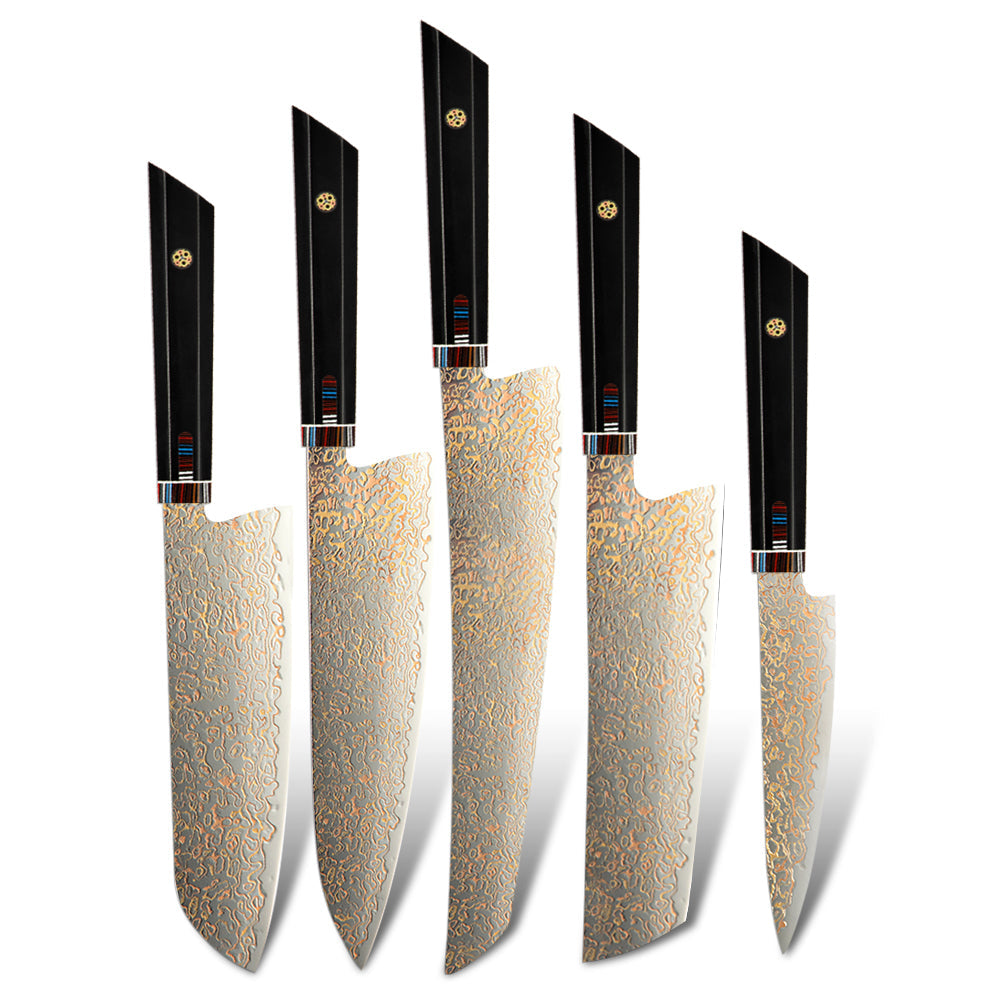 Amber VG10 Copper Japanese Damascus Steel Chef's Knife Black Resin Handle