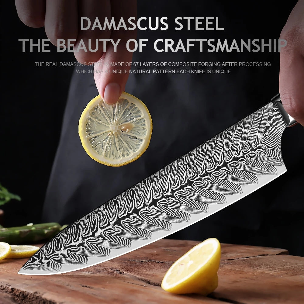 Black Feather Series: Japanese 67-layer VG10 Damascus 7-piece chef knife set