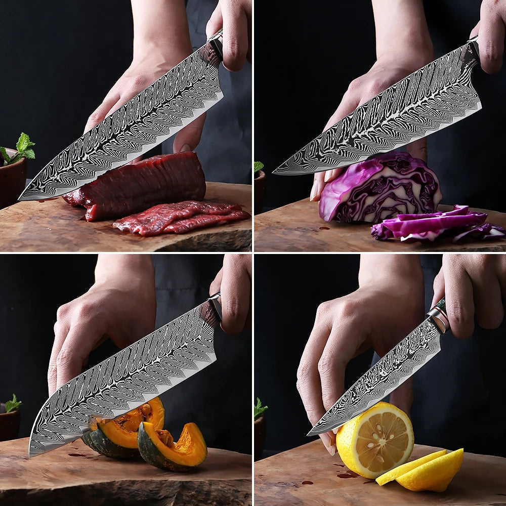 Black Feather Series: Japanese 67-layer VG10 Damascus 7-piece chef knife set