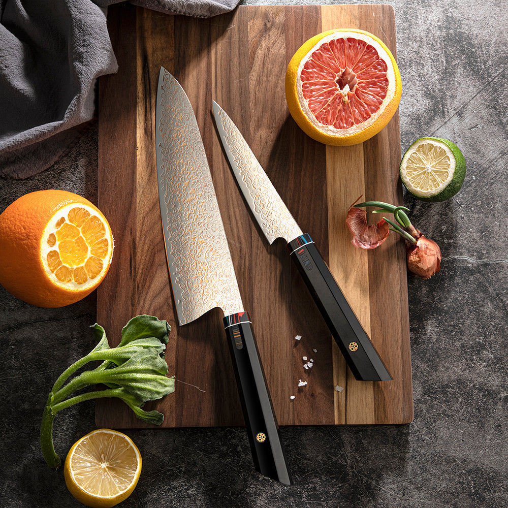 Amber VG10 Copper Japanese Damascus Steel Chef's Knife Black Resin Handle