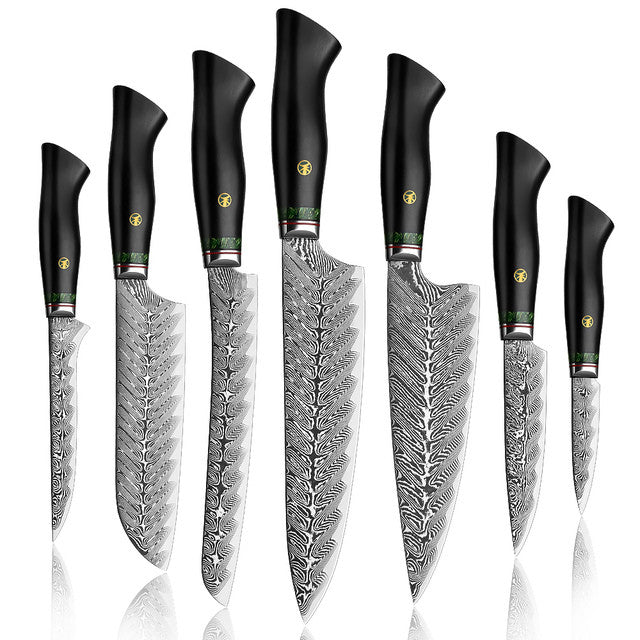 Black Feather Series: Japanese 67-layer VG10 Damascus 7-piece chef knife set