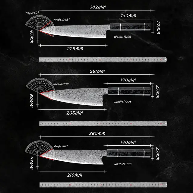 Japanese Damascus 6-piece chef knife set Carbon fiber handle Santoku Nakiri knife