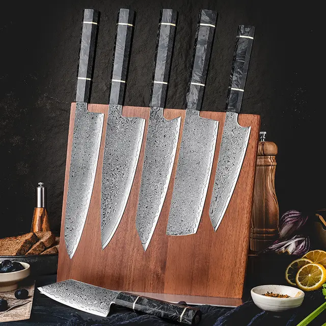 Japanese Damascus 6-piece chef knife set Carbon fiber handle Santoku Nakiri knife
