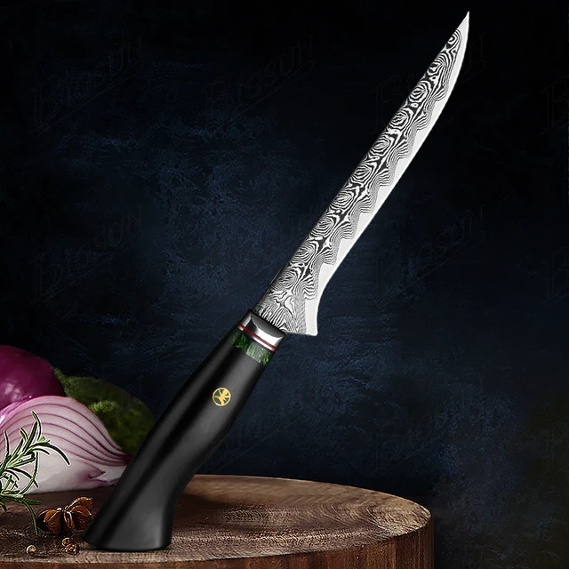 High Quality Black Ebony Handle 8 Inch Damascus Steel Boning Knife