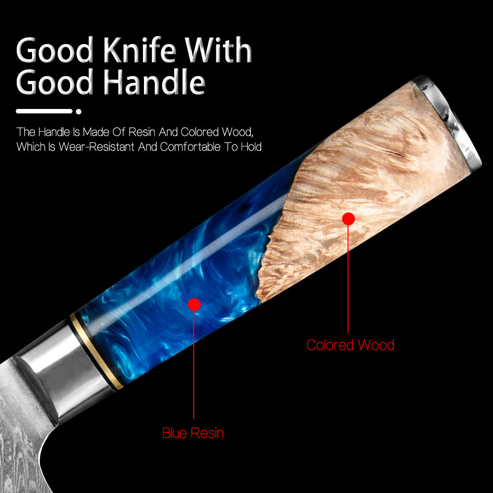Ocean Shadow Series:Blue Resin Wooden Handle 8-Piece Chef Knife Set