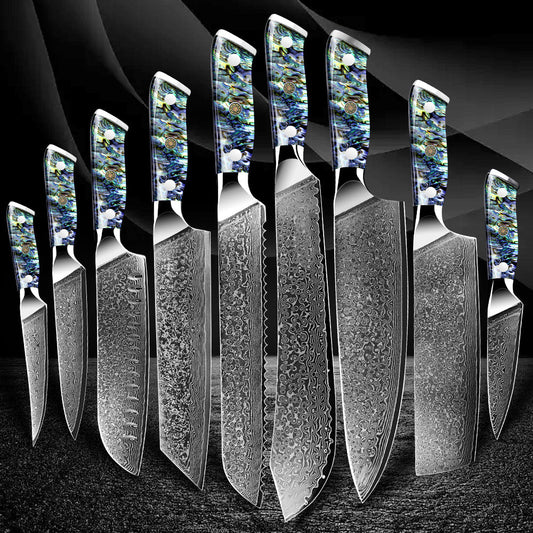 As Seen On TV Abalone Handle 9pcs Damascus VG10 Chef Knife Set