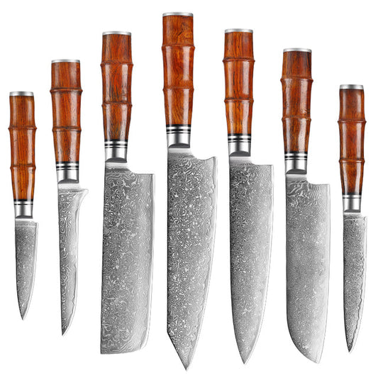 CLASSIC 7PCS Professional Damascus Steel kitchen Knife Set With Rosewood Handle