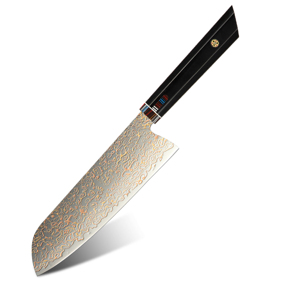 Amber VG10 Copper Japanese Damascus Steel Chef's Knife Black Resin Handle