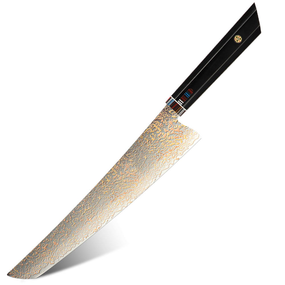 Amber VG10 Copper Japanese Damascus Steel Chef's Knife Black Resin Handle