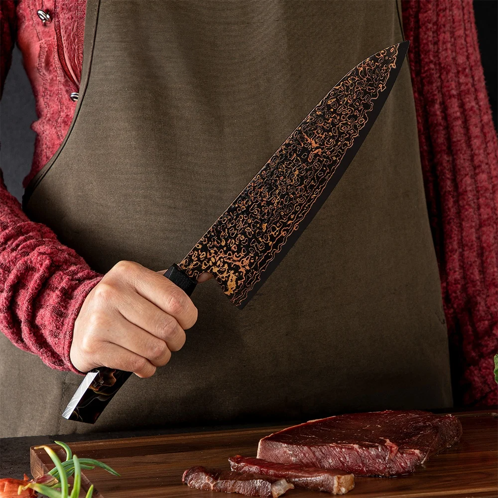 Professional Chef Knife - VG-10 Steel with Damascus and Copper Handle