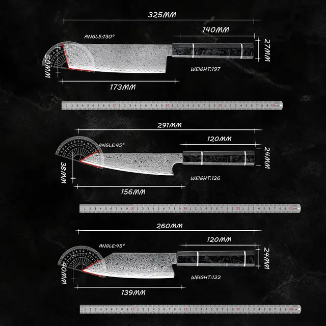 Japanese Damascus 6-piece chef knife set Carbon fiber handle Santoku Nakiri knife