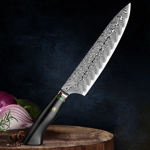 High Quality Black Ebony Handle 8 Inch Damascus Steel Chef Knife