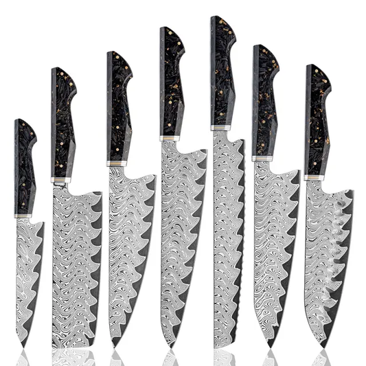 Shark Blade Series 67-Layer Damascus 7-Piece Chef Knife Set Carbon Fiber Resin Handle