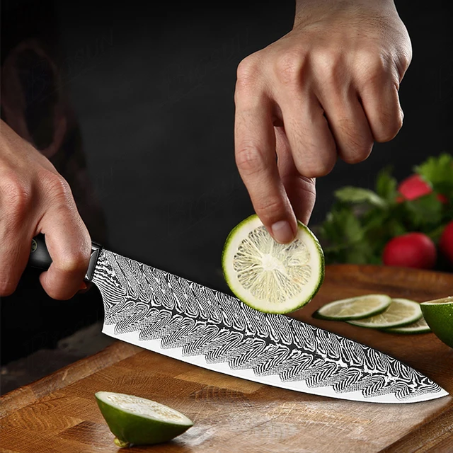 High Quality Black Ebony Handle 8 Inch Damascus Steel Chef Knife