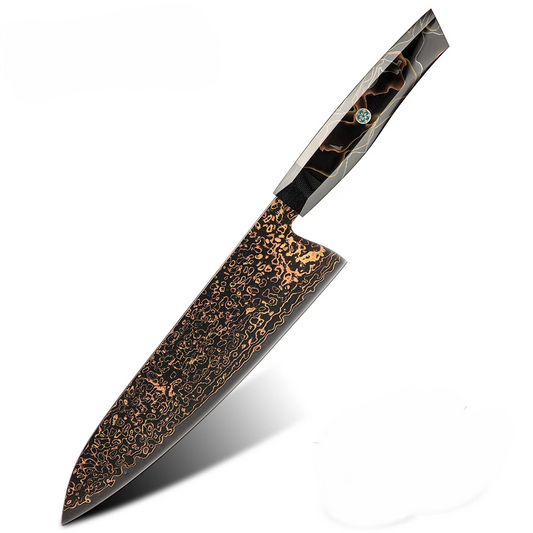 Professional Chef Knife - VG-10 Steel with Damascus and Copper Handle