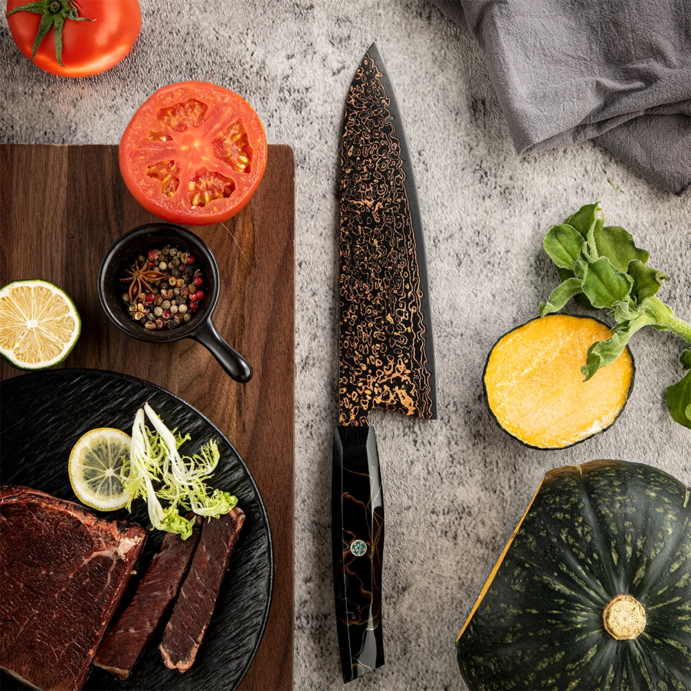 Professional Chef Knife - VG-10 Steel with Damascus and Copper Handle